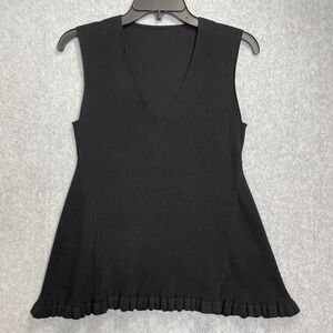 Adeam Ruffle‎ Hem Sweater Womens Small Black Sleeveless V-Neck Cotton Knit